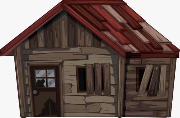 矢量手绘可爱古典木头屋子
