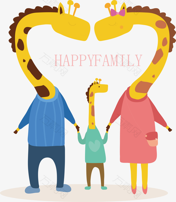 长颈鹿幸福家庭插画