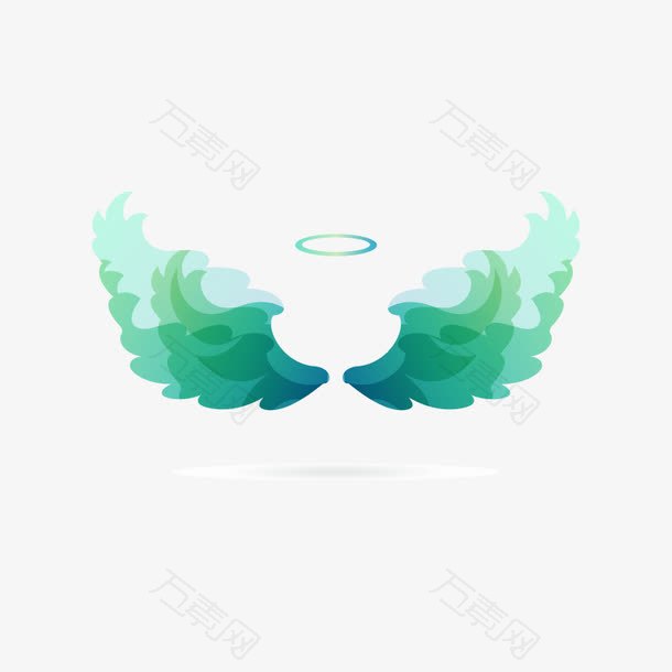 绿色翅膀天使光环水彩
