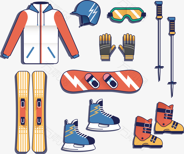 卡通彩色滑雪装备