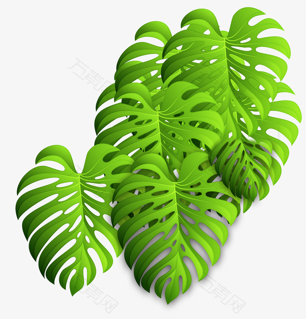 绿色手绘树叶装饰图案