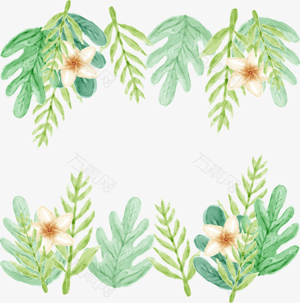 小清新手绘水彩树叶花朵装饰框