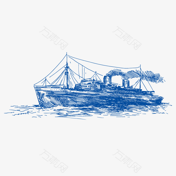 蓝色航海捕鱼船矢量设计元素