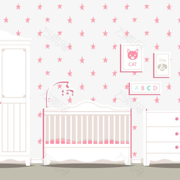 粉红色和白色婴儿房间矢量图