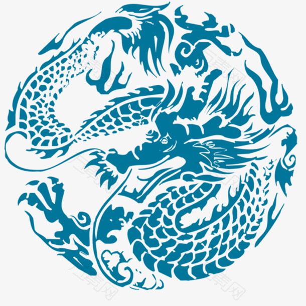 中国风手绘蓝色龙