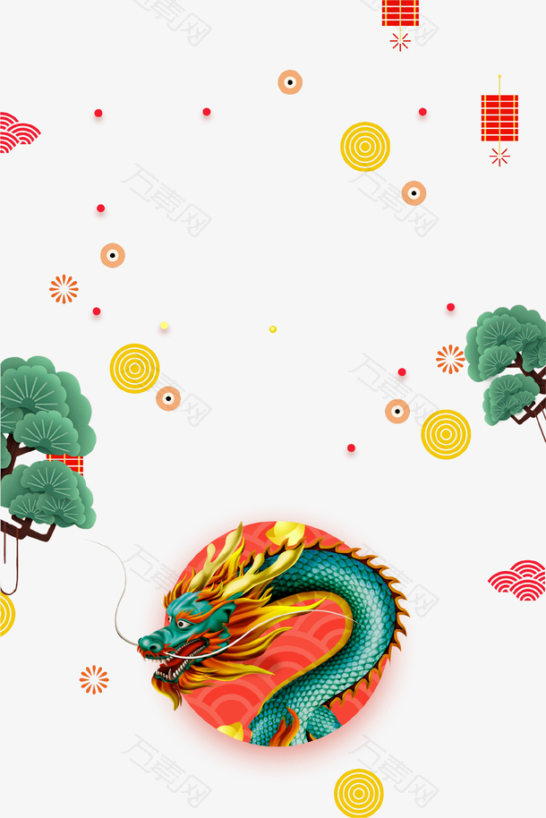 传统节日龙抬头花朵小树背景海报