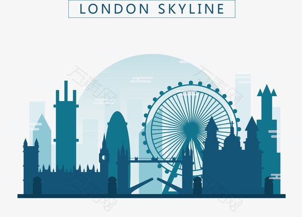 伦敦建筑剪影旅游海报矢量素材