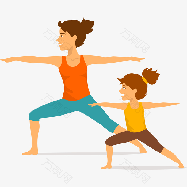 妈妈和女儿做瑜伽插画