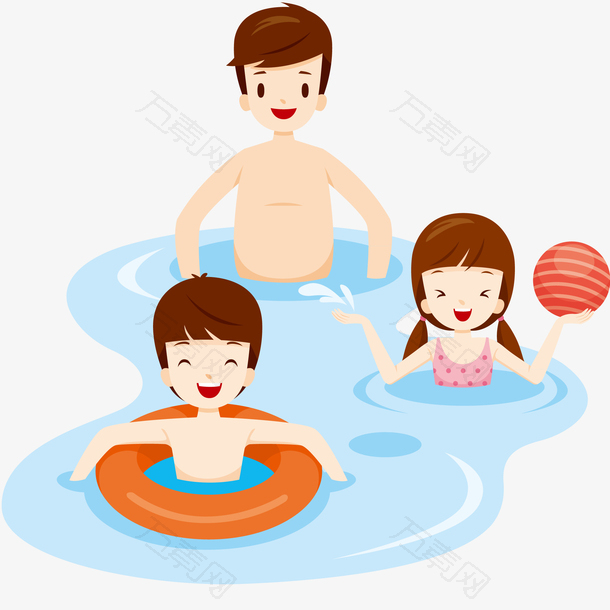 父亲和孩子游泳矢量插画