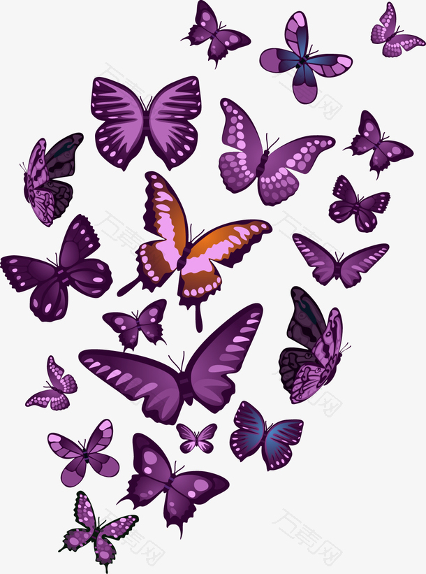 矢量手绘紫色蝴蝶