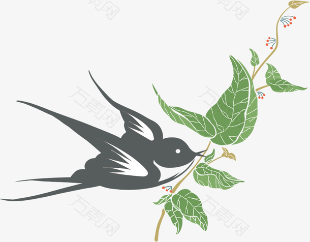 春天燕子啄树叶素材图案