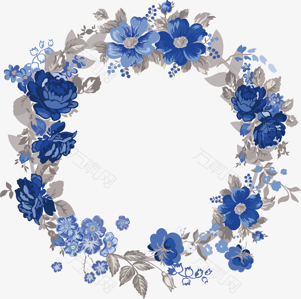 花样纹理圆形蓝色装饰花纹边框底