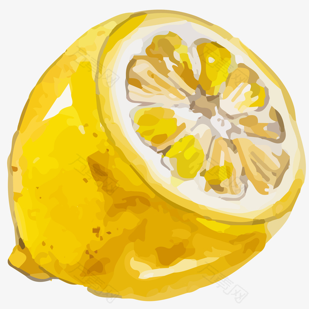 黄柠檬特写水彩画