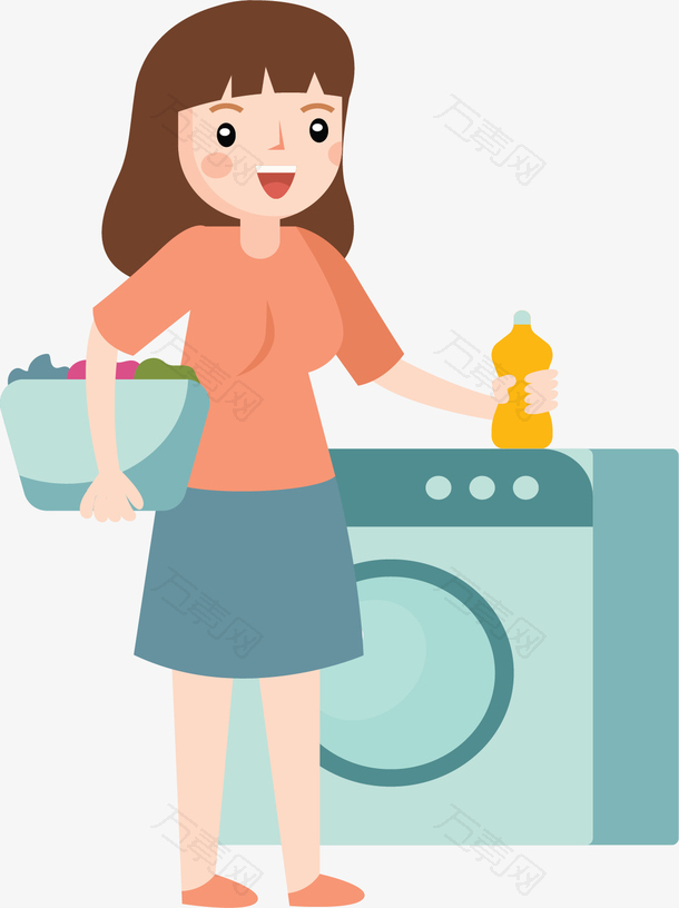 用洗衣机洗衣服的妻子