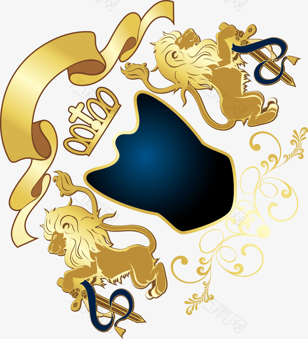 手绘中国风狮子盾牌贴标