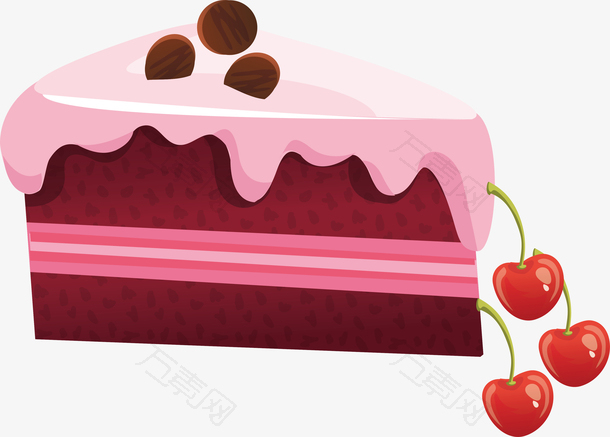 三角蛋糕樱桃矢量手绘可爱甜品素
