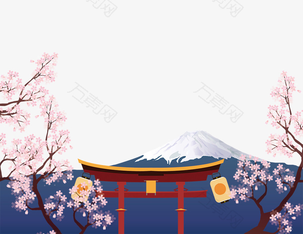 免抠日本建筑樱花装饰