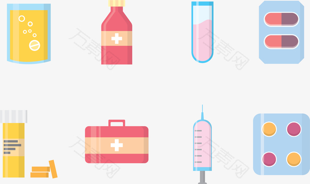 卡通药瓶工具医疗图标集合