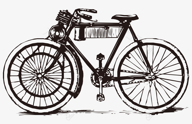 卡通手绘黑白古老自行车