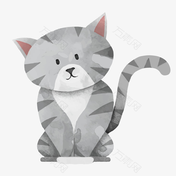 灰色水墨小猫元素