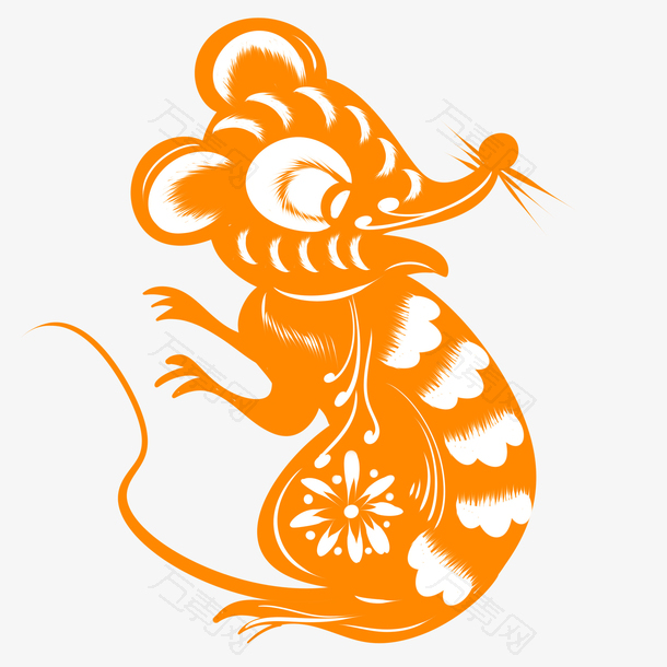 橙色鼠年剪纸插画