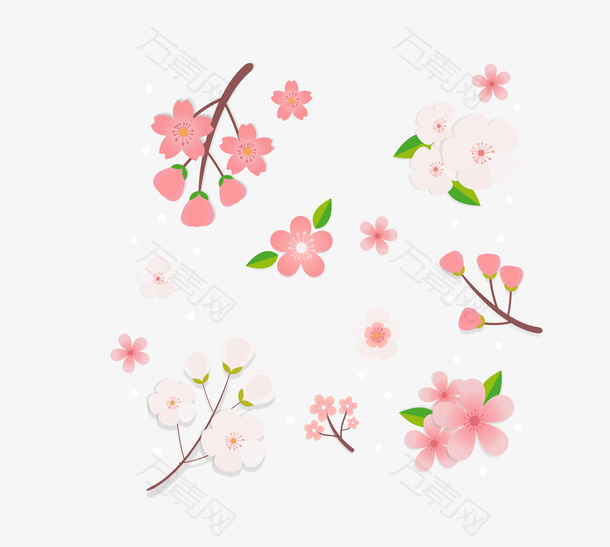 矢量彩色樱花枝装饰图案日本