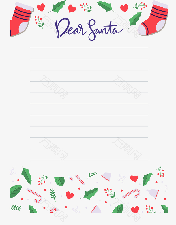 圣诞袜花纹圣诞节信纸
