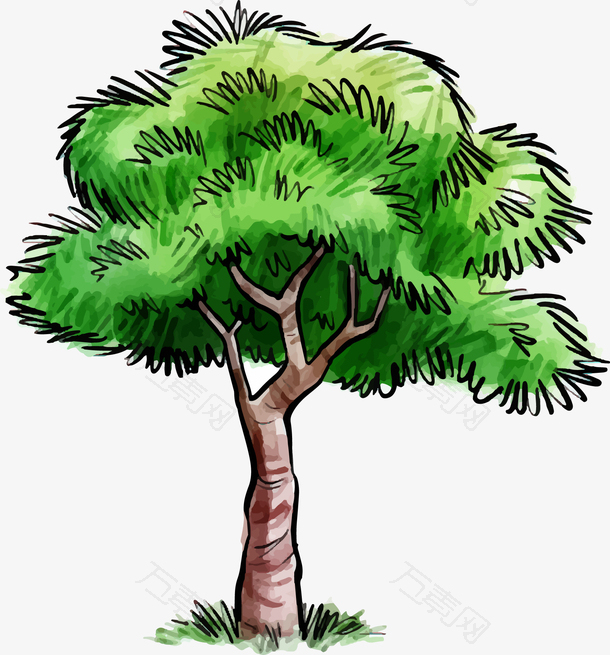 手绘水彩树景观植物设计元素