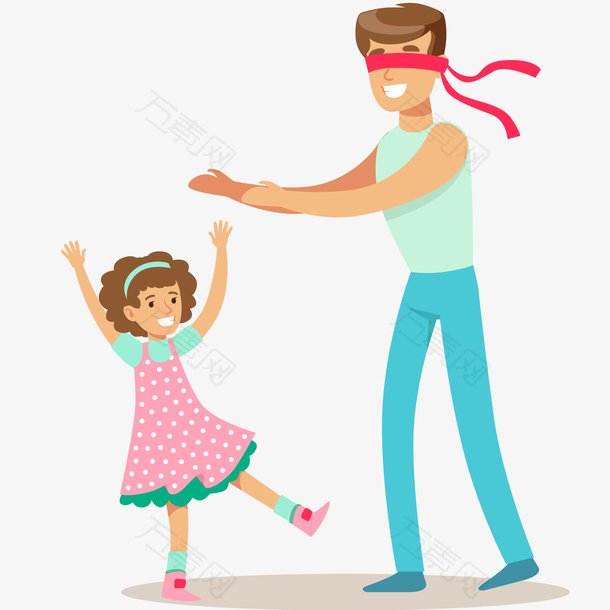 父亲和女儿玩捉迷藏插画