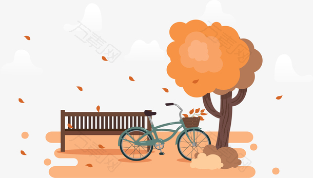 秋天落叶公园单车