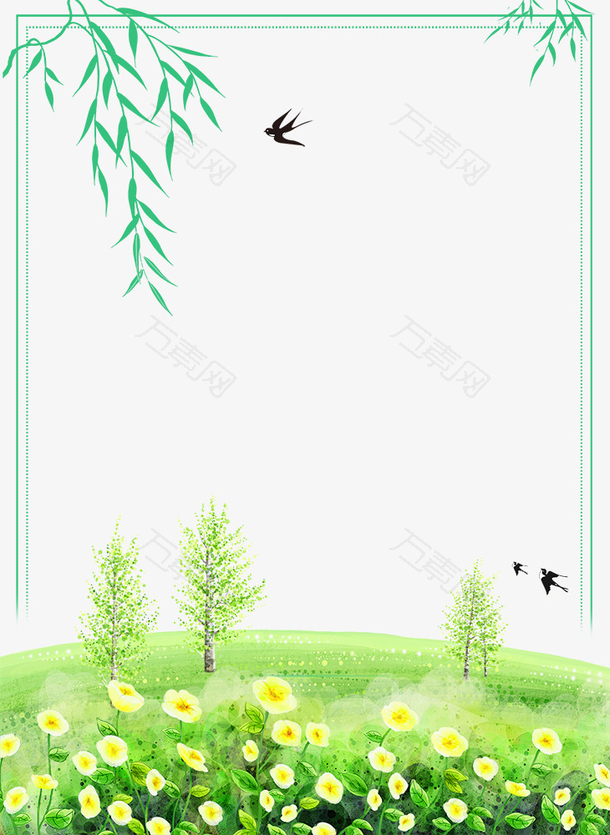二十四节气之春分柳枝与树木边框