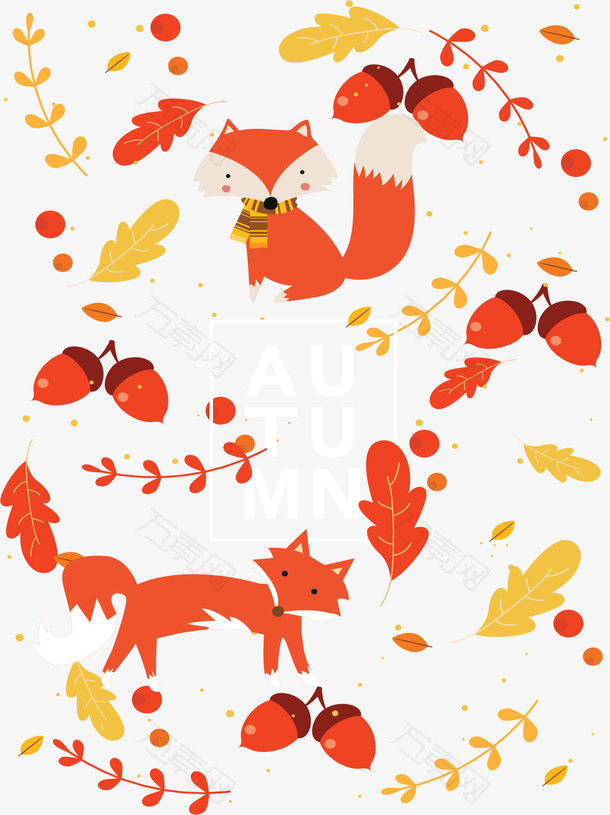 美丽秋天树叶狐狸