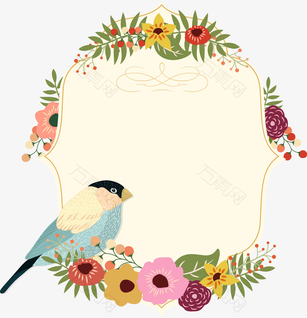 矢量鸟儿花卉装饰文本框