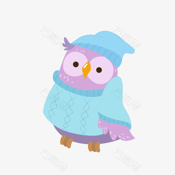 穿蓝色毛衣的紫色卡通猫头鹰