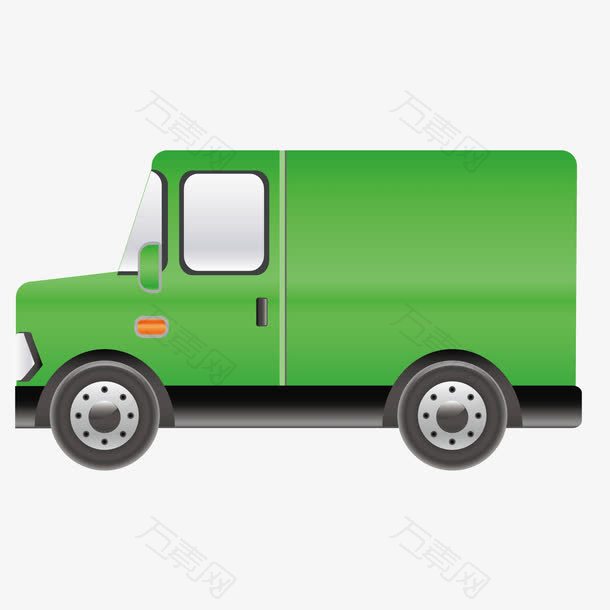 矢量卡通绿色箱式货车