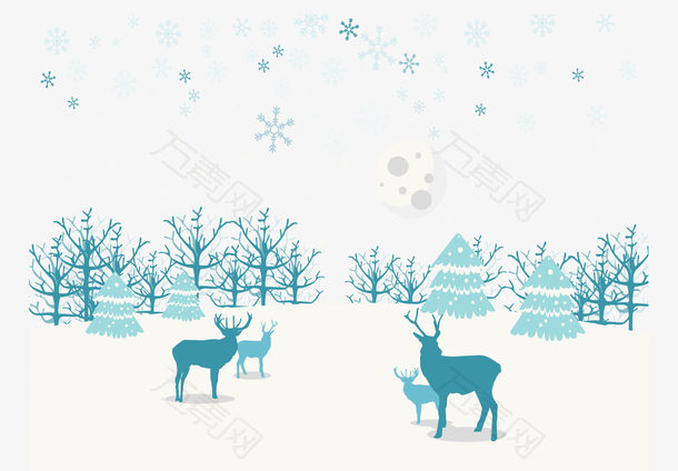 冬天雪地上的驯鹿
