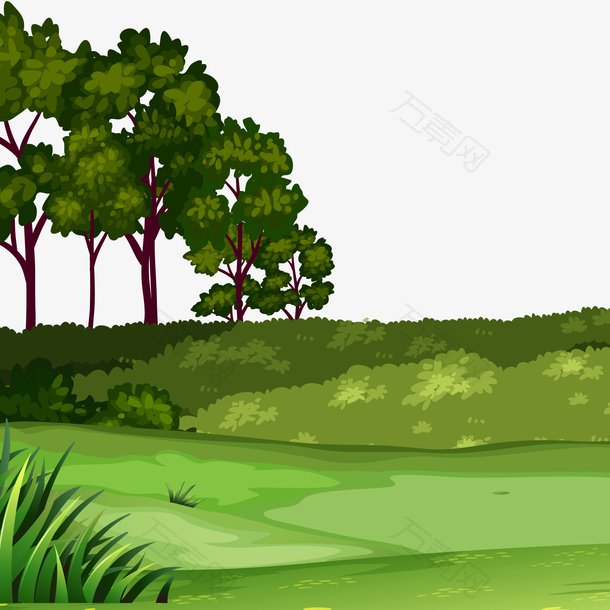 卡通绿色的植物风景设计