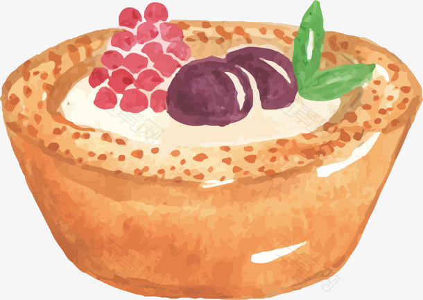 矢量手绘创意水彩水果蛋糕