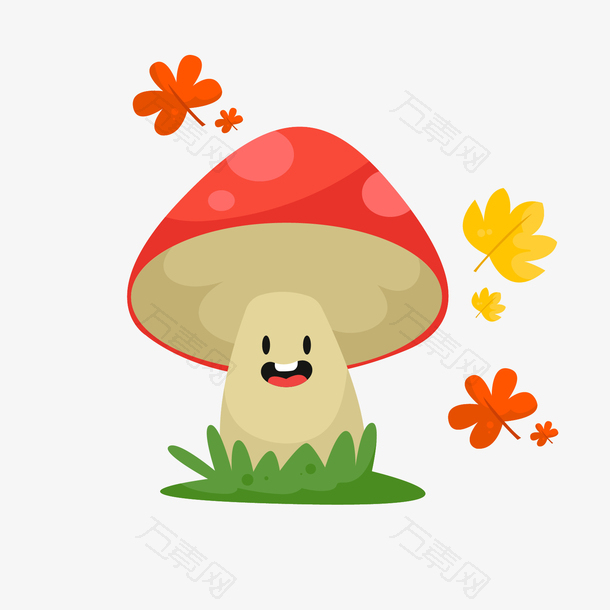 红灰色卡通秋季微笑蘑菇