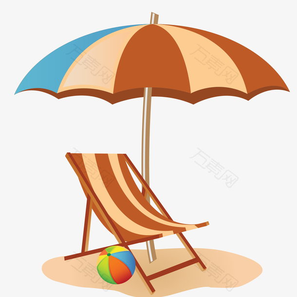 矢量手绘太阳伞桌椅沙滩