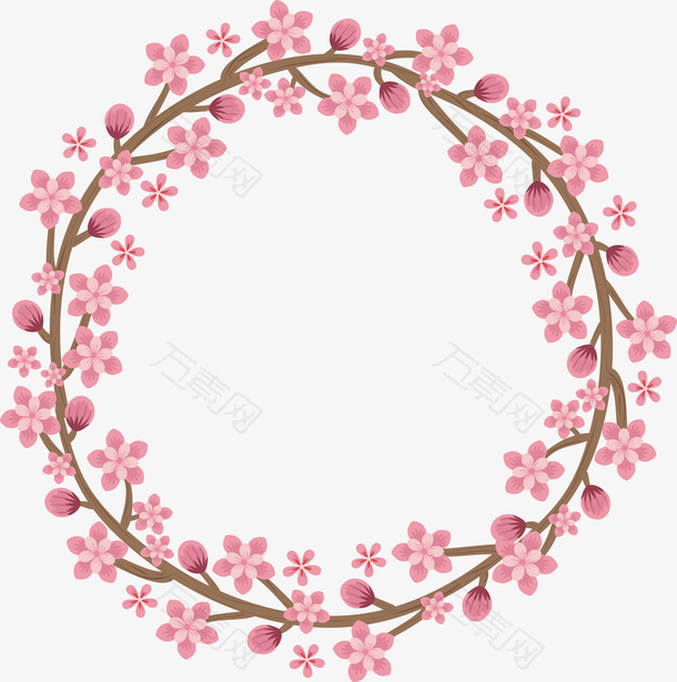 粉红桃花枝边框春天矢量素材