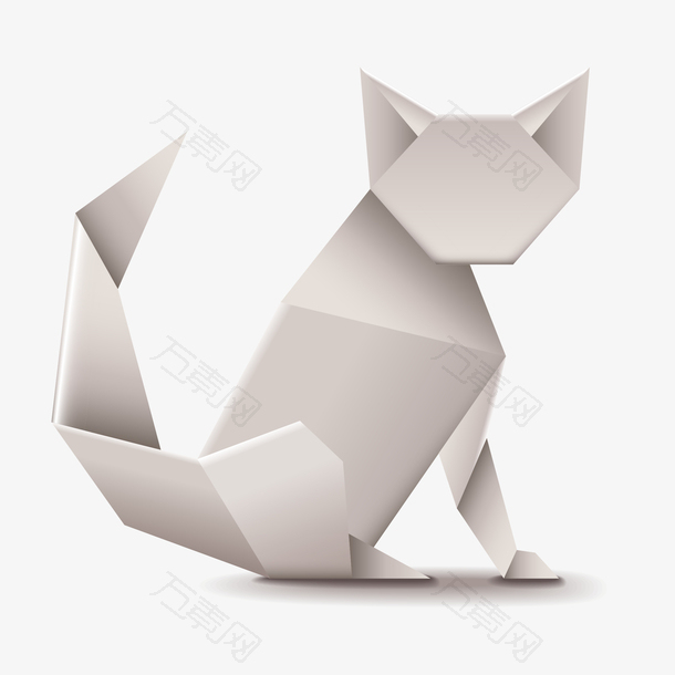 手绘矢量白色折纸动物小猫咪