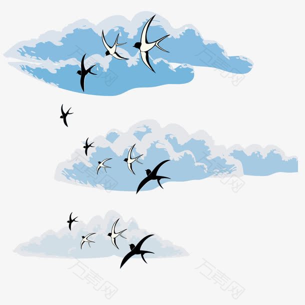 手绘白云朵朵和燕子