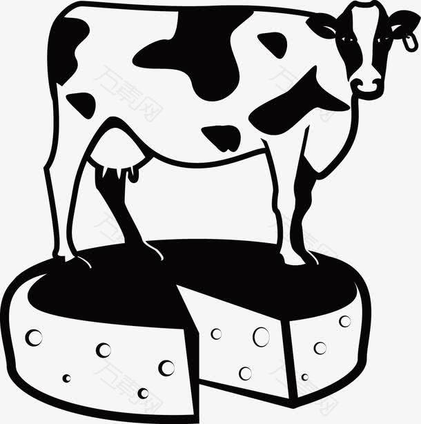 矢量奶牛和牛奶酪插图