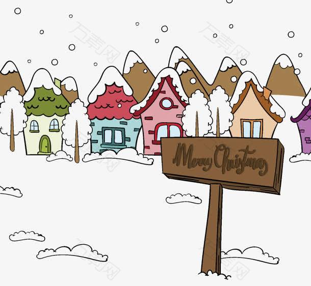 下雪的村庄矢量素材
