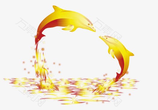金色海豚跳跃矢量图