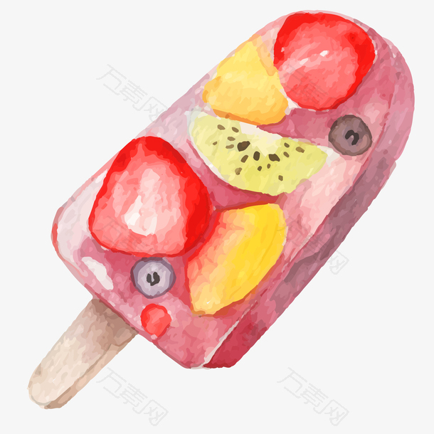 水果冰棒水彩插画