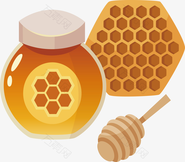 手绘卡通食物蜂蜜蜂巢矢量元素