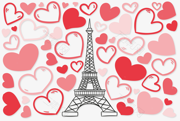 粉红爱心巴黎铁塔