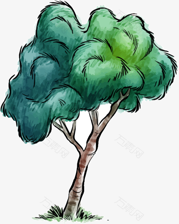 创意绿色手绘水彩树设计元素